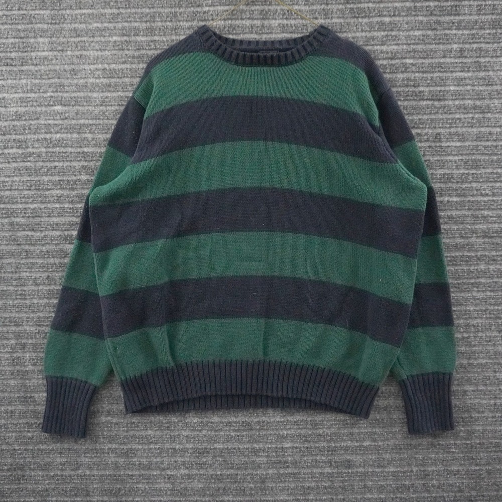 John Galt Striped Crewneck Sweater Womens One Size Green Navy Knit Top